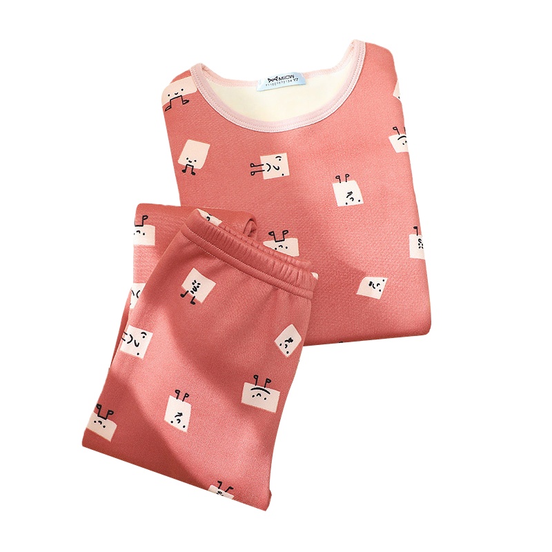 猫人秋季女童加绒加厚保暖内衣儿童秋衣秋裤套装儿童睡衣