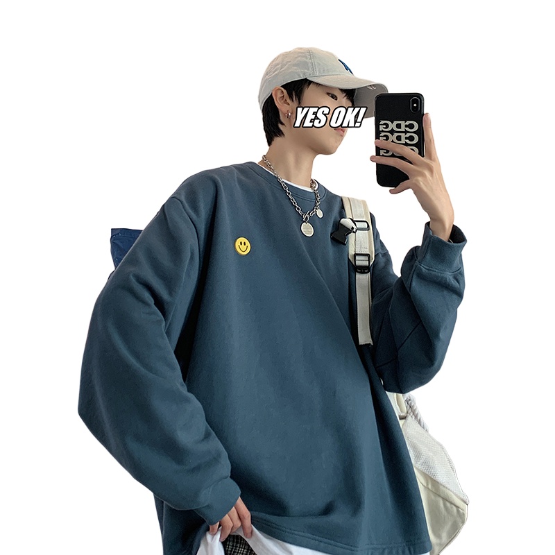 茜靓CHYLLIRN男装卫衣男秋春季潮流假两件圆领休闲长袖宽松打底衫