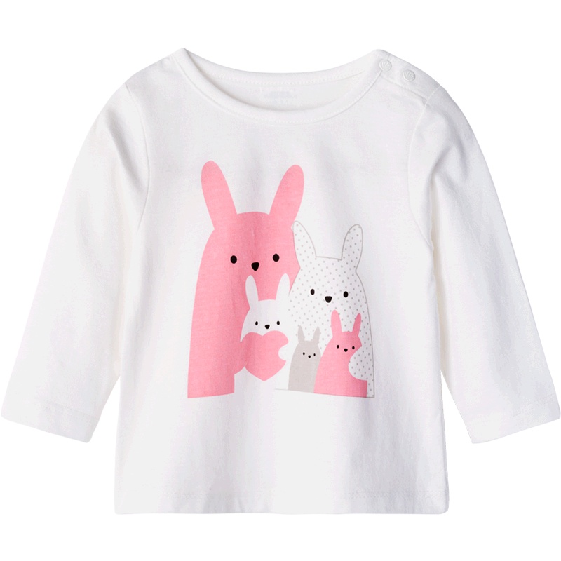 贝贝怡女宝宝白色上衣秋装女童小兔纯棉长袖T恤193S2223