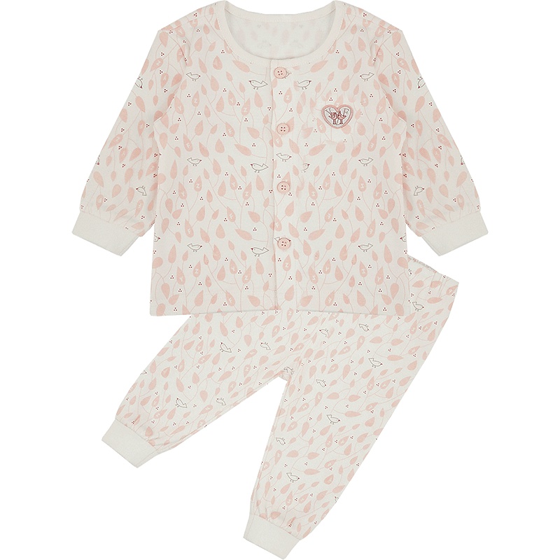 苏宁自营 婴姿坊 春装新品婴幼童居家服两件套圆领前开扣长袖内衣套装 66-90cm 3-24个月