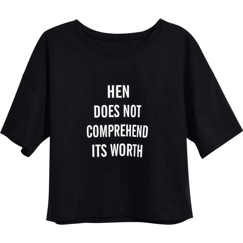 娅丽达女装2019夏季新款纯棉短袖体恤女宽松字母五分袖休闲夏装I6011