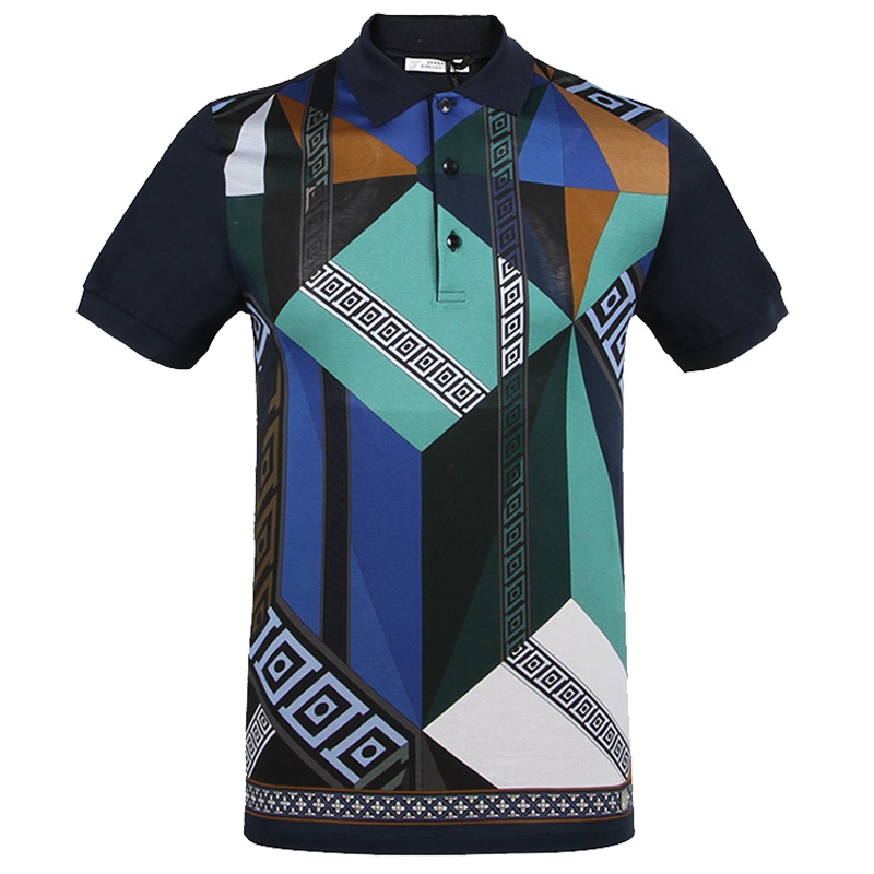 VERSACE 范思哲奢侈品男士棉质拼色印花翻领POLO衫 V800543 VJ00311 V7000