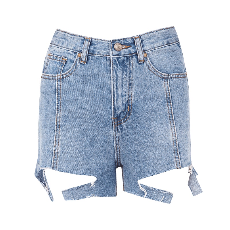 晩白 新品时尚休闲百搭高腰减龄不规则毛边牛仔裤短裤