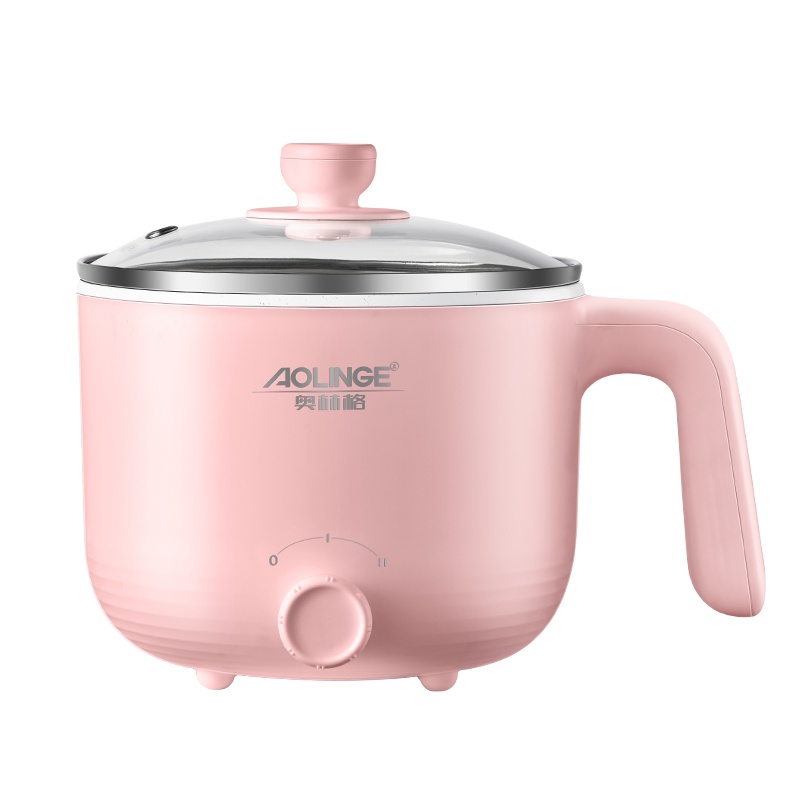 奥林格ZG-306 学生宿舍电煮锅家用煮面小电锅1-2人小功率寝室电火锅煎炒一体锅1.2L小锅 粉色麦饭石(不带)