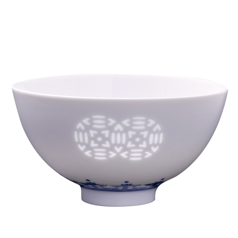 餐具中式饭碗玲珑景德镇家用吃饭碗瓷器瓷碗6头小足碗双钱