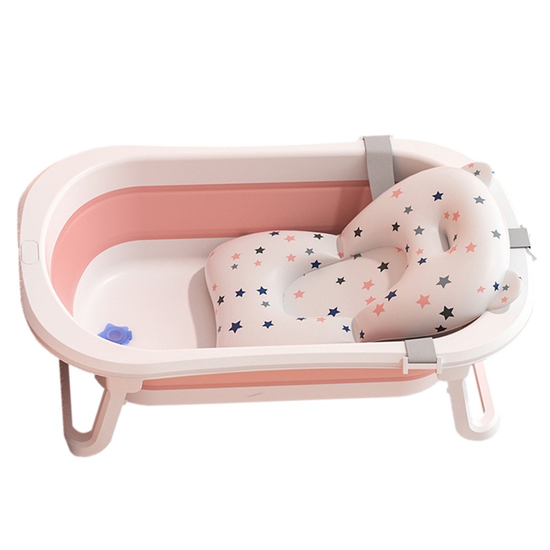 DuDi/青蛙嘟迪 母婴幼儿婴童浴盆新生幼儿浴盆可坐躺宝宝折叠沐浴盆 粉色悬浮垫套装