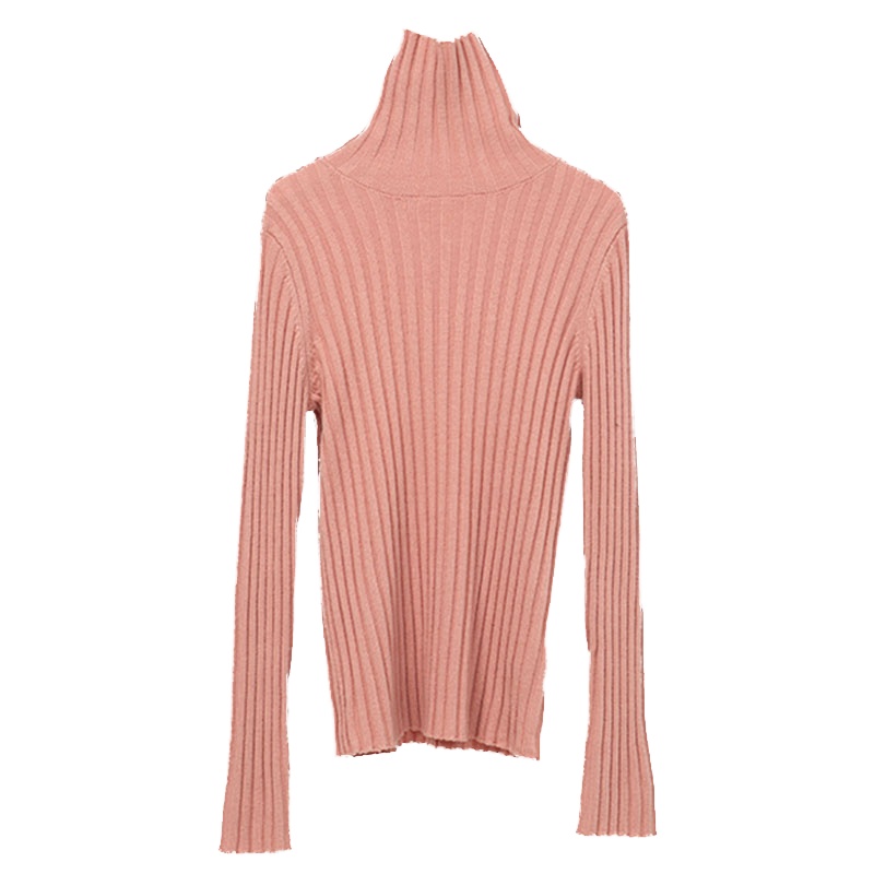 ENJOY'ME女装2019冬季新品修身纯色打底高领竖坑条毛衣