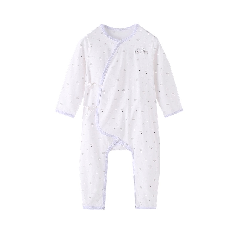 安笛贝乐童装婴儿衣服男女通用白色印花纯棉内衣3-9个月初生宝宝春夏和尚服连体衣爬服 66-73-80cm