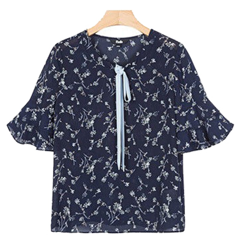 【热卖】拉夏贝尔Puella秋冬新款韩版宽松显瘦碎花小清新雪纺荷叶边衬衫女20012448