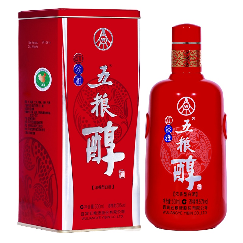 五粮液股份 五粮醇红淡雅 50度 500ml单瓶 浓香型白酒