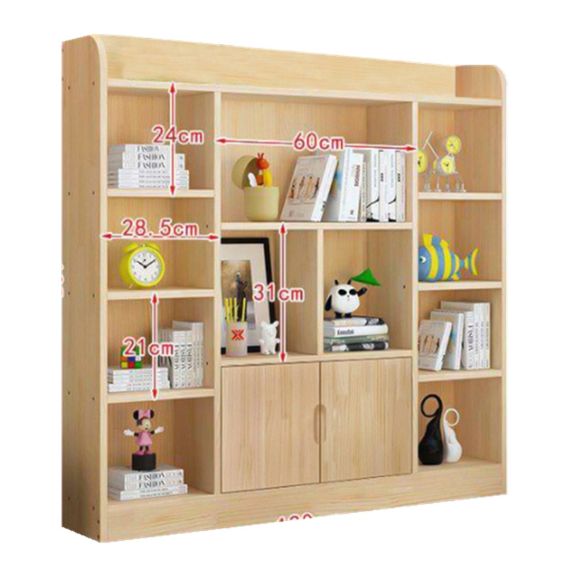 儿童松木对开门书柜现代简约经济型实木书橱简易学生收纳置物书架(实木120*160款)