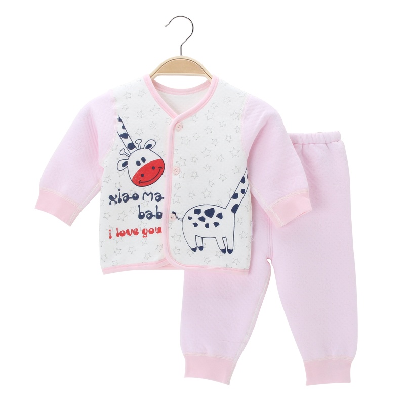 小马波迪婴儿保暖衣儿童内衣秋衣秋裤前开套装男童纯棉宝宝夹棉衣服春秋