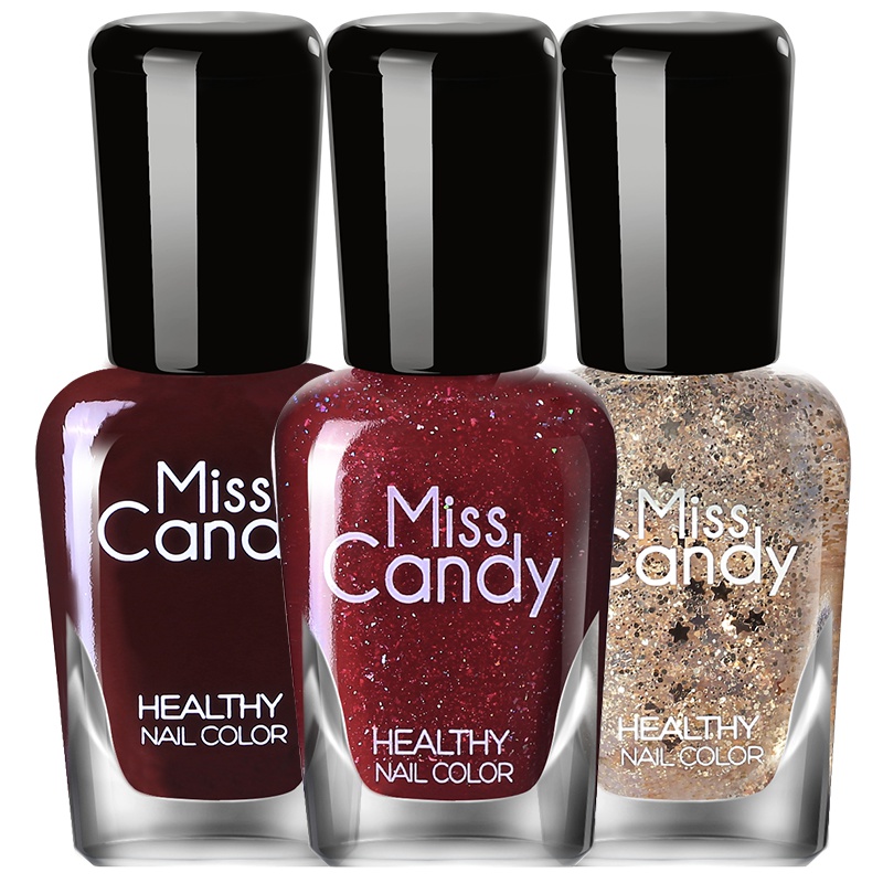Miss Candy健康甲油可撕拉持久指甲油3瓶套装免烤亮片网红色 酒醉金迷/SC124