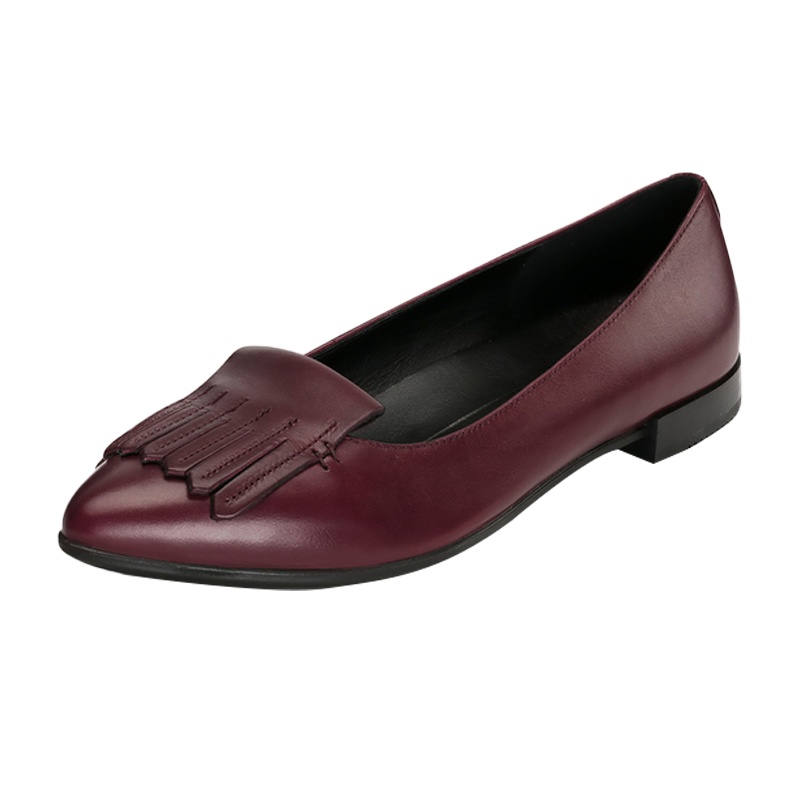 爱步(ECCO) 型塑尖头芭蕾舞鞋系列 女士仙女风浅口流苏粗跟鞋 262973