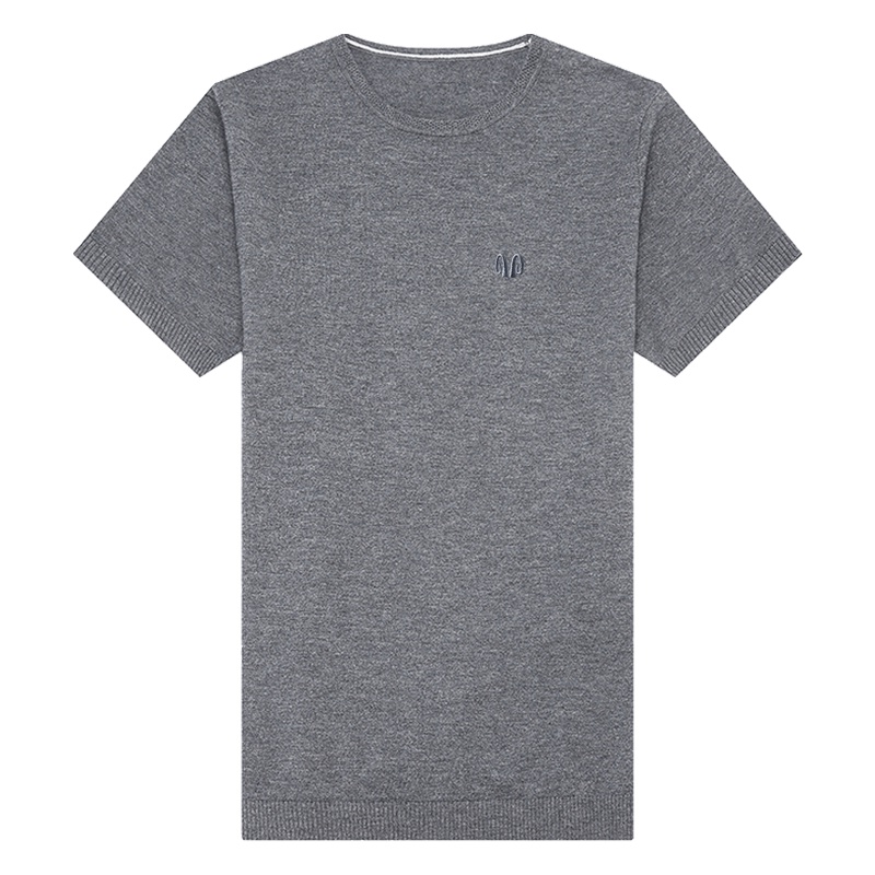 恒源祥100%羊毛针织短袖男t恤秋冬款圆领青年修身薄款纯色半袖t恤