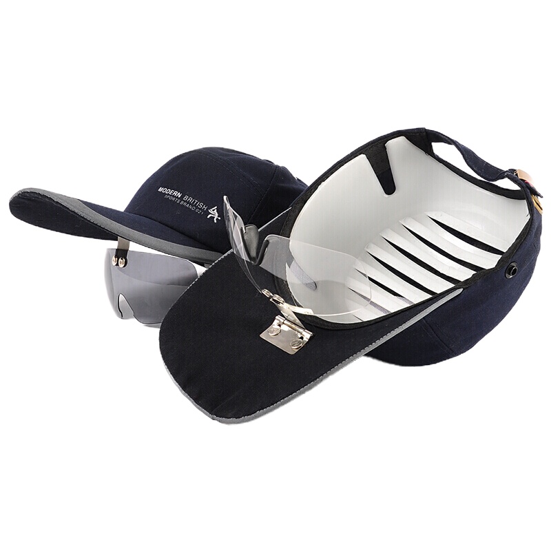 时尚防撞鸭舌安全帽轻便透气机械工厂车间夏季布劳保防撞帽 灰镜藏青配灰帽