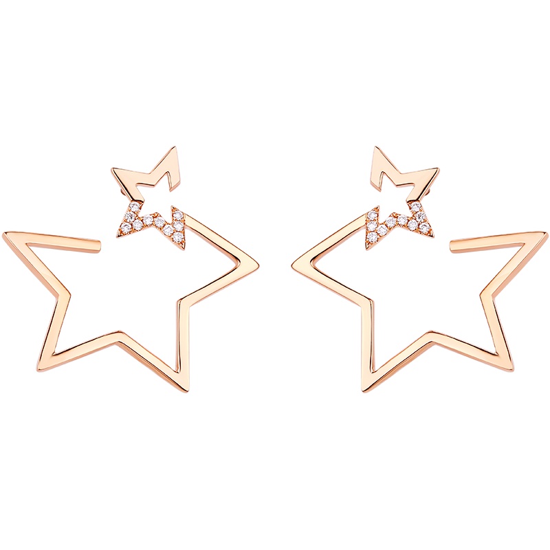 钻石世家 听爱系列 18K金钻石耳钉 个性异形耳饰 时尚玫瑰金耳钉女款 共5分