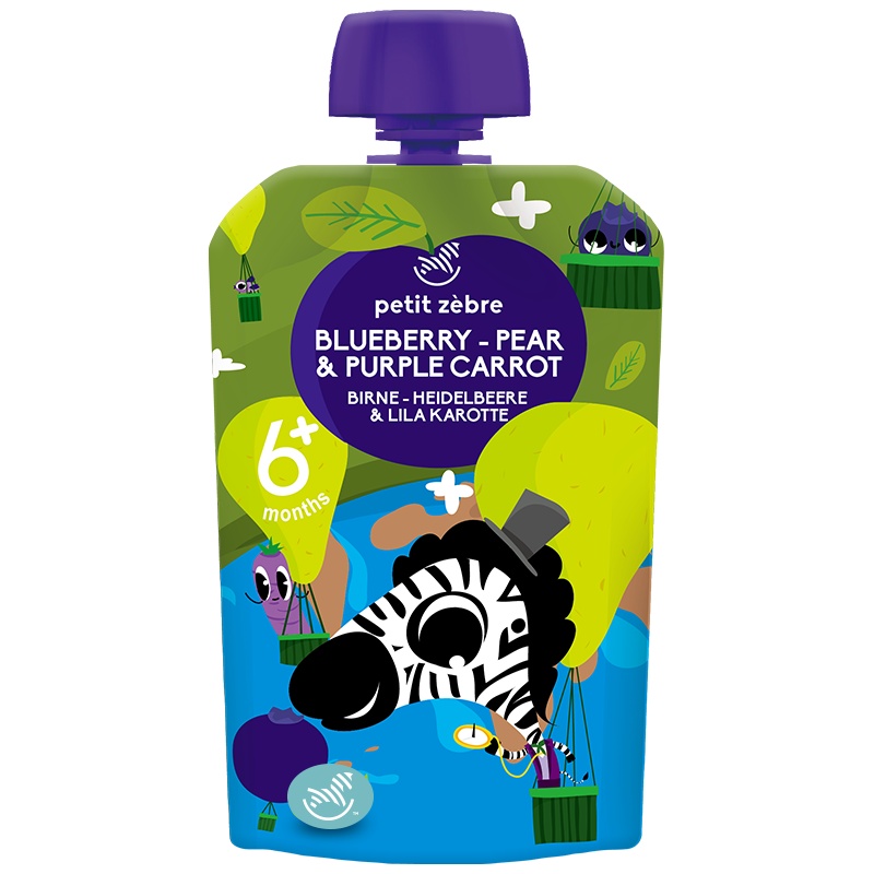 小马斑斑(Petit Zèbre)婴幼儿二段辅食蓝莓甜梨紫胡萝卜果蔬泥欧洲进口果泥100g(6个月以上适用)