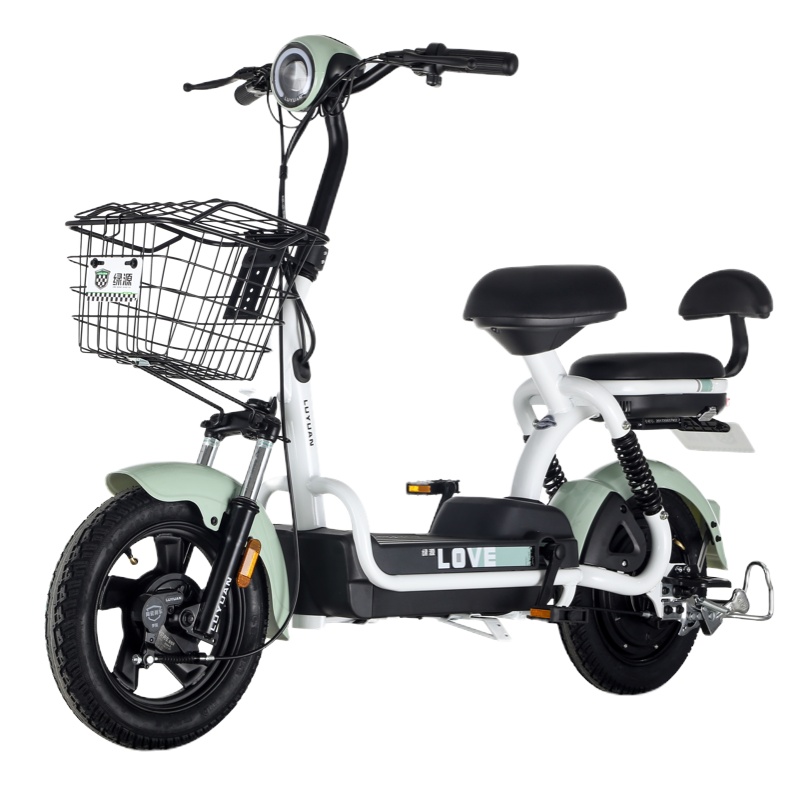 绿源电动车48v12a小型电动自行车FEE精致版男女代步迷你电瓶车 浅灰绿