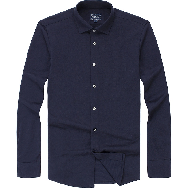 Youngor/雅戈尔男士商务休闲春季深蓝提花长袖衬衫100013