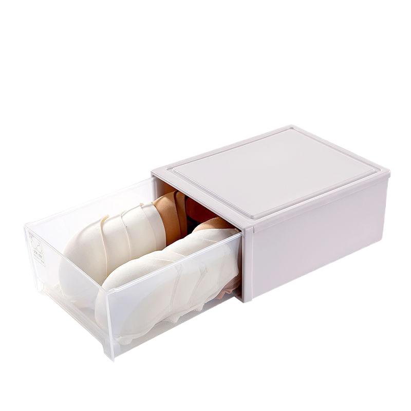 衣柜内衣袜子收纳盒透明塑料抽屉式收纳柜内衣裤整理箱家用储物箱 白色 小号