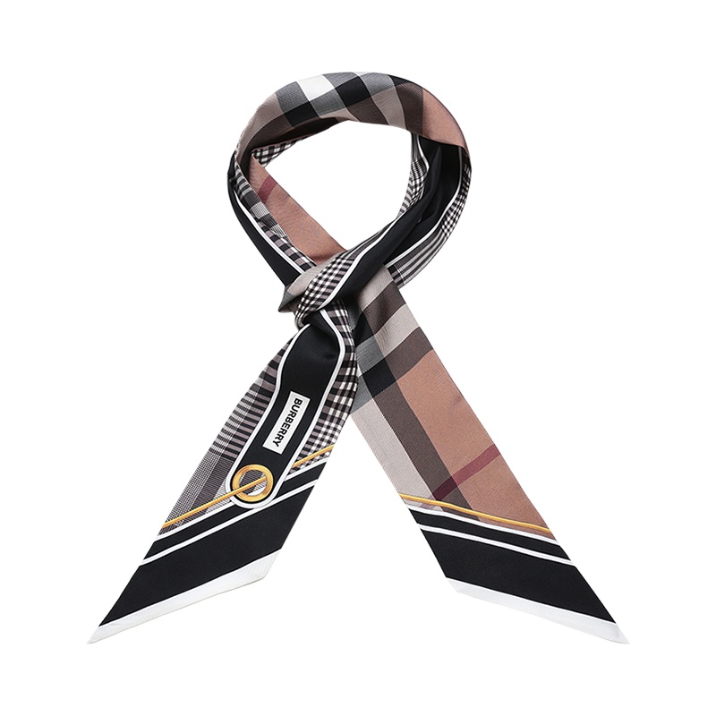 博柏利 BURBERRY 男女通用款桑蚕丝装饰带小领巾窄版丝巾80358971