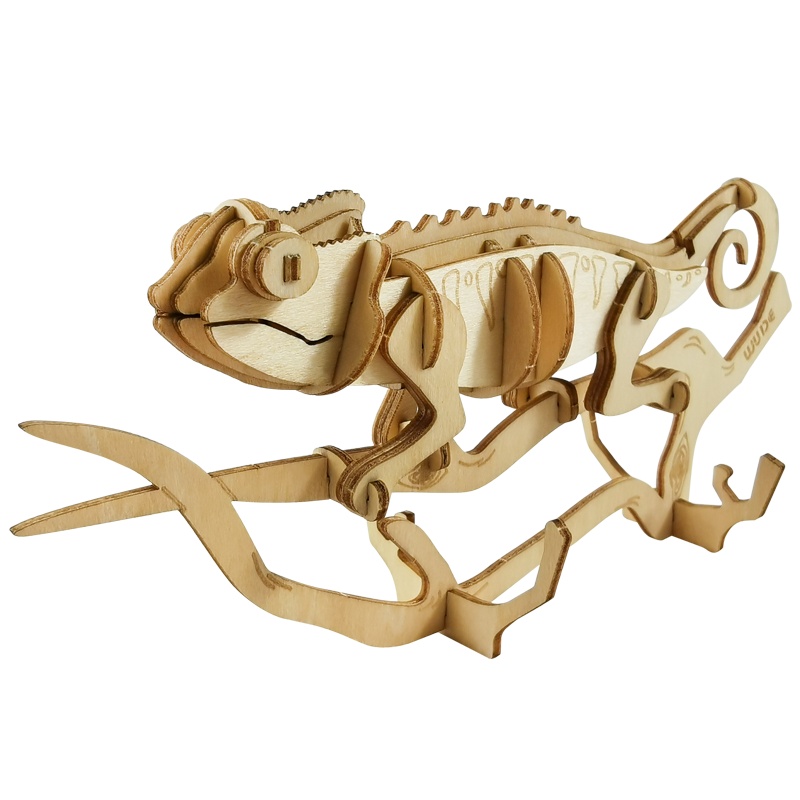 WUDE 变色龙动物木制立体3d拼图木质diy积木玩具儿童手工拼装模型组装插片摆件圣诞礼物