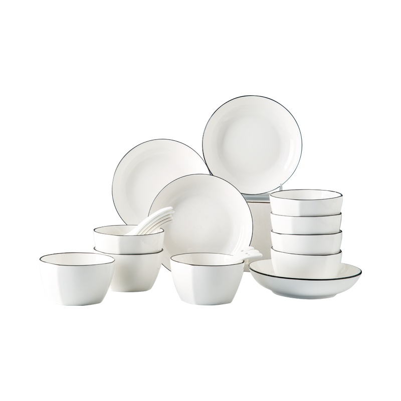 亿嘉IJARL 碗盘子套装北欧餐具套装 路易20头釉下彩陶瓷餐具碗碟套装家用碗盘组合微波适用