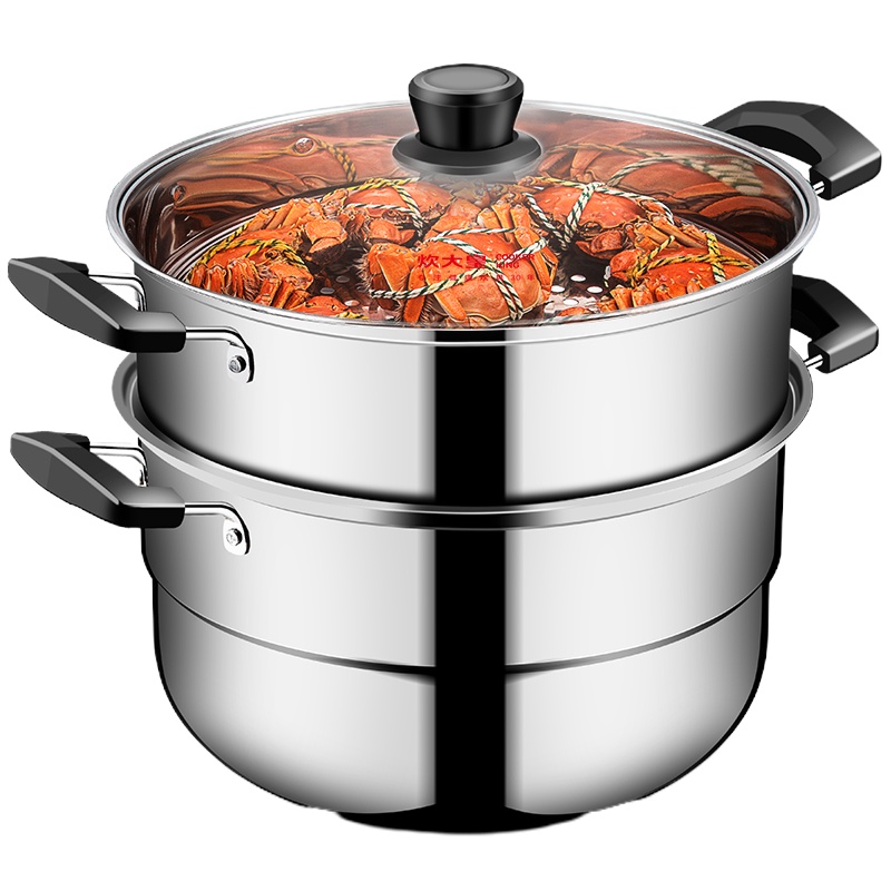 炊大皇 蒸锅 不锈钢26cm二层蒸锅蒸笼 双层复底电磁炉燃气煤气灶通用锅具WG16300