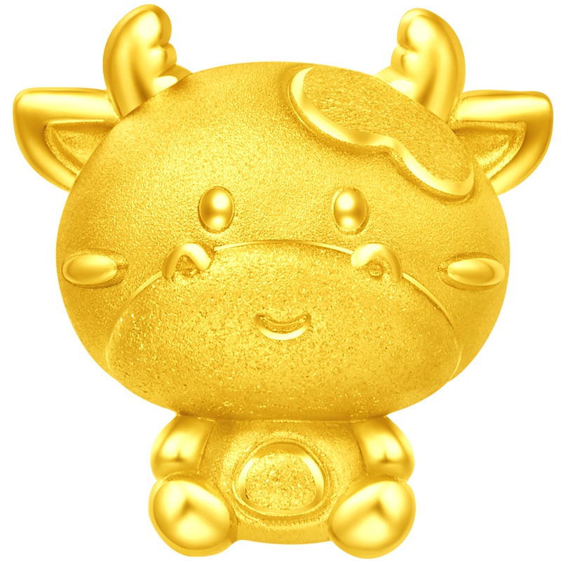 新款 周大福十二生肖牛金牛爱心牛足金金吊坠转运珠甄品