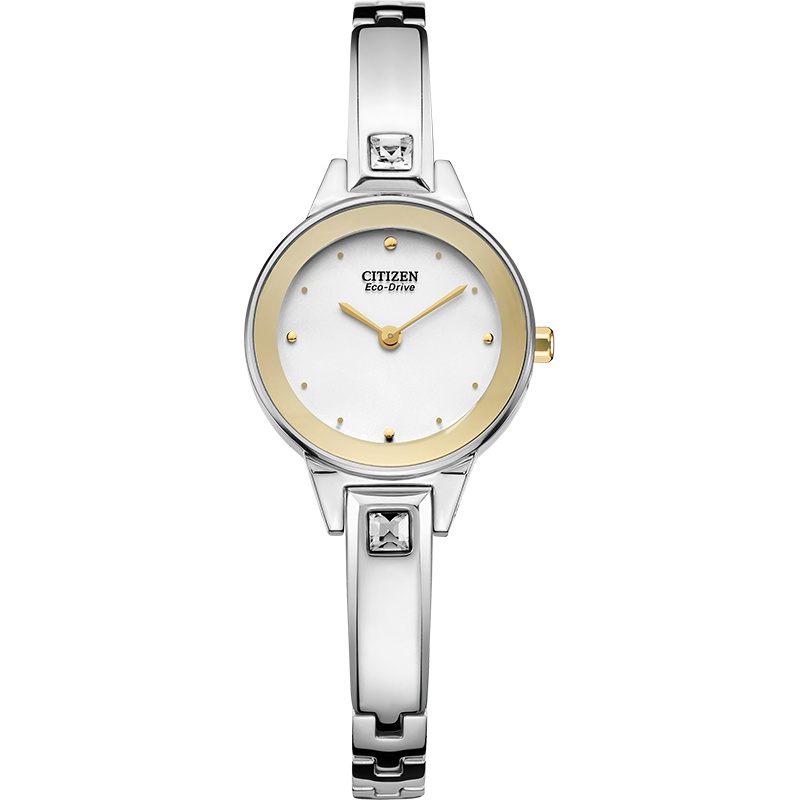 西铁城(CITIZEN)手表 光动能双按式两折扣简约小巧女表EX1324-53A