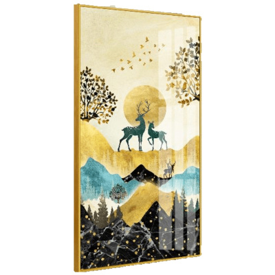 轻奢玄关装饰画竖版现代简约走廊挂画抽 jc36(金色边框) 60*120cm晶瓷画(晶瓷工艺+金属框)统一发金色边框(需