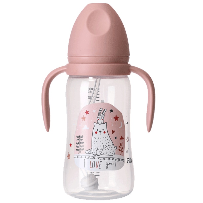 日康 宽口有柄自动奶瓶 360ml 十字孔奶嘴 PP不含双酚A RK-3133[粉色]