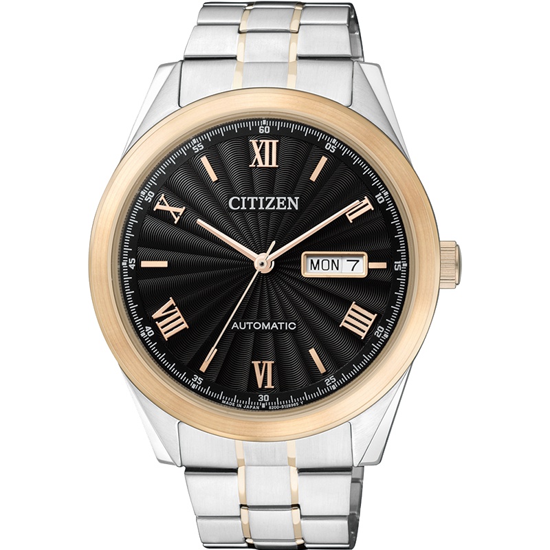 西铁城(CITIZEN)手表 时尚休闲自动机械双日历不锈钢间金色男款 NH7514-59EB