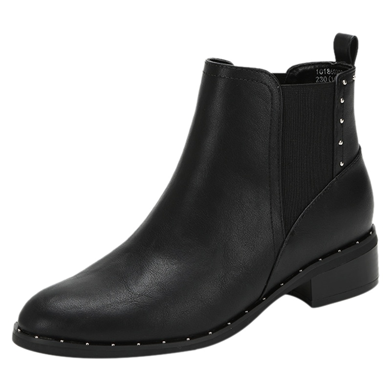 达芙妮短靴冬新款平底加绒弹力拼接低跟女切尔西靴