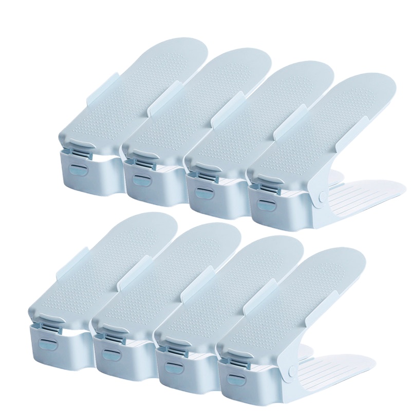 鞋盒鞋子收纳神器省空间鞋柜装鞋收纳盒塑料家用整理收放鞋架 素蓝8个装丨3挡可调节(经济型) 26x8x10cm