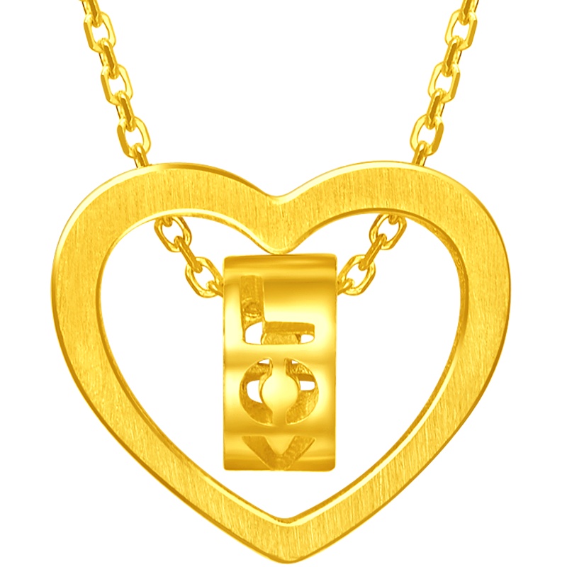 周大福简约心形LOVE足金黄金项链吊坠计价 (工费:280元)EOF111 