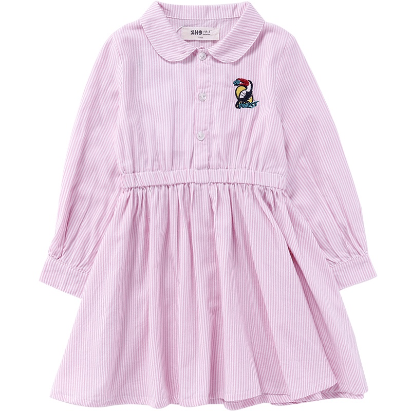 小红豆童装女童连衣裙长袖2019春装新款纯棉条纹衬衫裙女宝宝洋气裙子