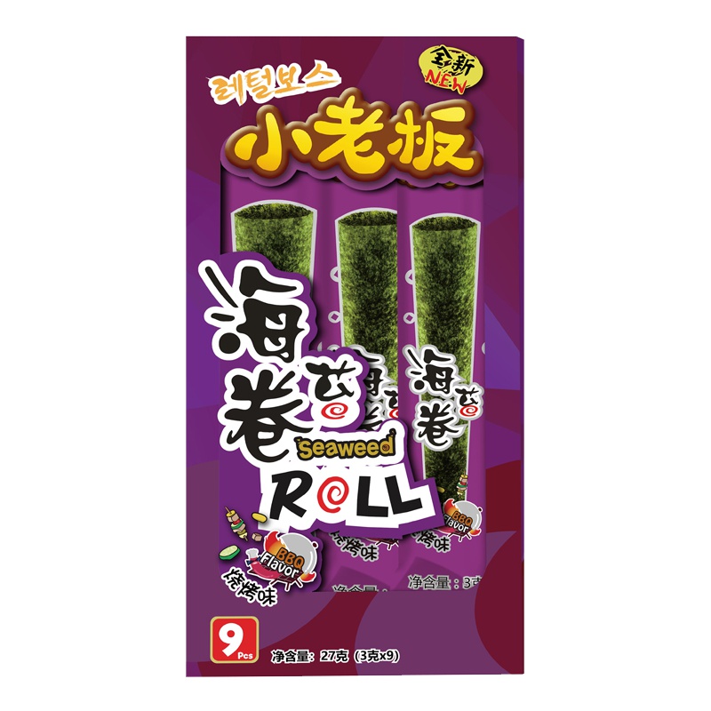 小老板海苔休闲零食小吃烤海苔卷 烧烤味 27克/盒