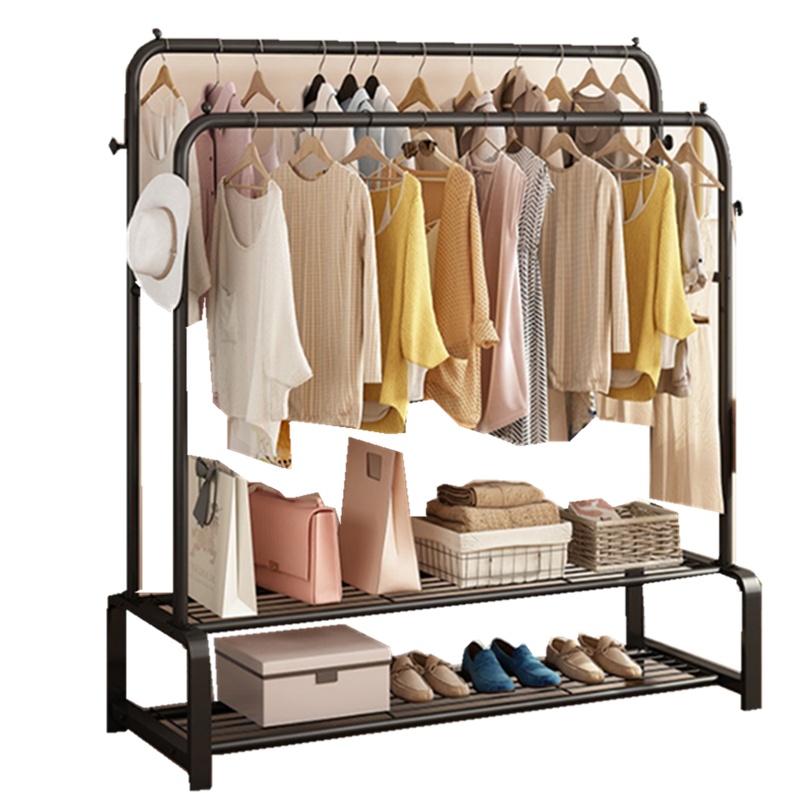 晾衣架落地室内单双杆式晒衣架卧室挂衣架家用简易凉衣服帽架子(1.5*1.55米双杠)