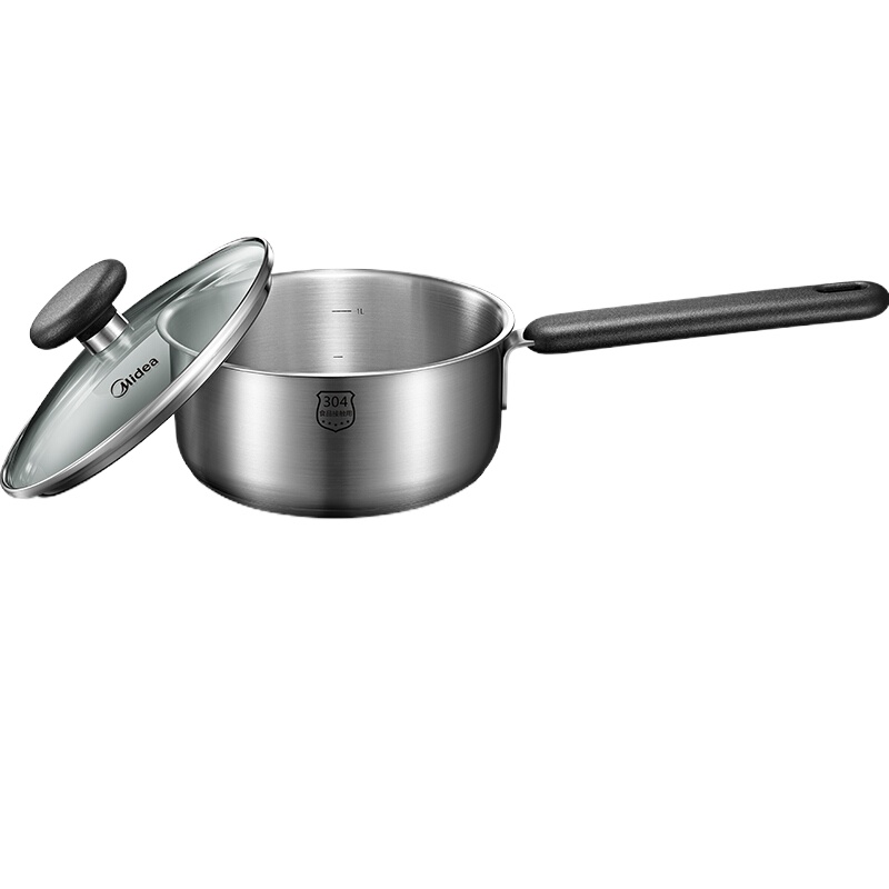 美的（Midea）304不锈钢奶锅 电磁炉燃气通用 泡面锅加厚热复底16cm宝宝辅食热牛奶小奶锅TG16N02