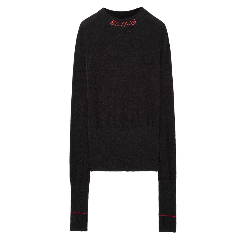 爱居兔春秋女装字母刺绣修身长袖毛衣针织衫