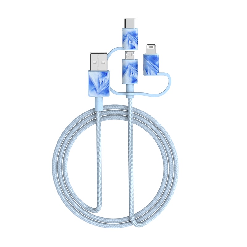 安福瑞iFory 一拖三MFi认证苹果安卓快充数据线三合一 通用iPhone系列安卓支持苹果12 浅艾蓝0.9米