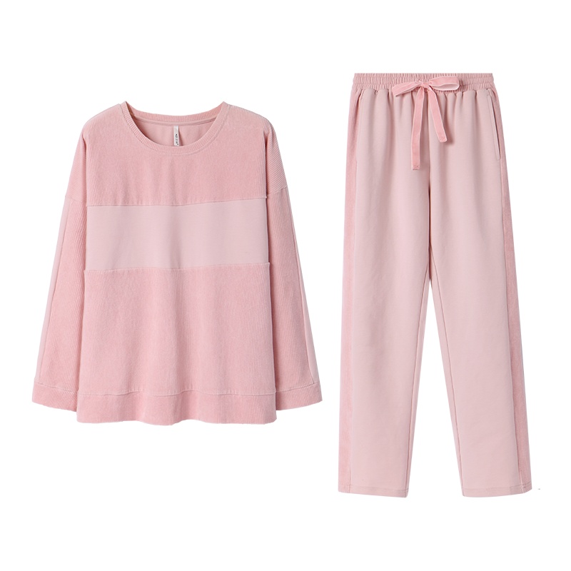 安之伴时尚睡衣女春秋长袖运动休闲天鹅绒抽条家居服外穿宽松大码