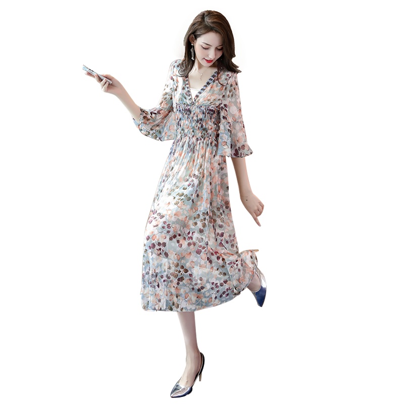 丝柏舍2020夏季款女V领时尚碎花外裙搭吊带中长连衣裙S92R1945L