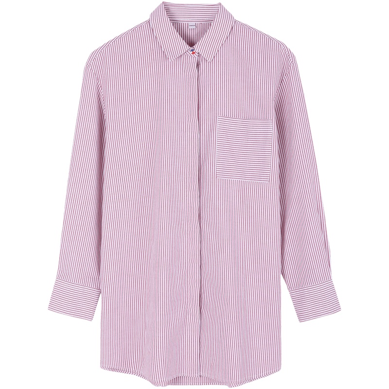 恒源祥衬衫女条纹ins春秋设计感心机小众衬衣宽松韩版BF长袖上衣