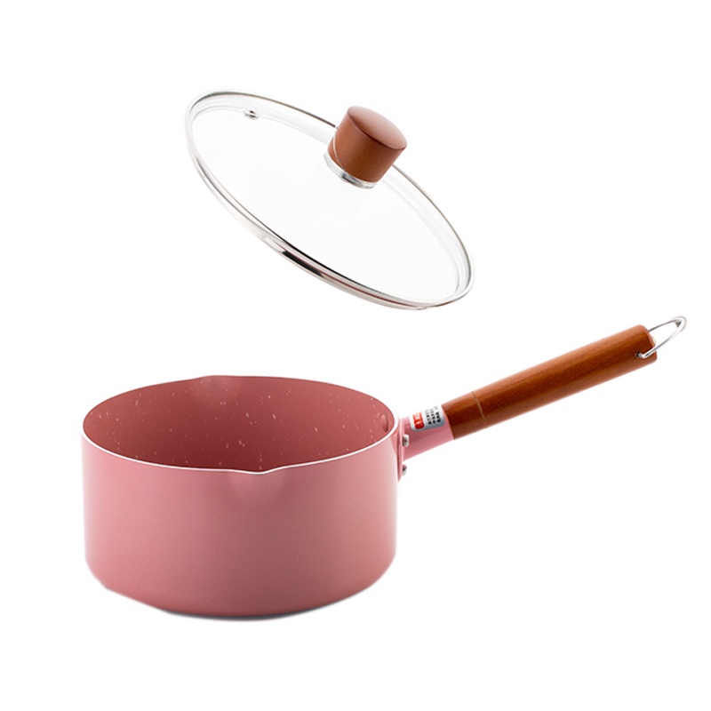 TOKYAMA品牌奶锅不粘锅复底小汤锅泡面锅婴儿宝宝辅食锅16cm小蒸锅煎炒锅燃气电磁炉牛奶锅(樱花粉)