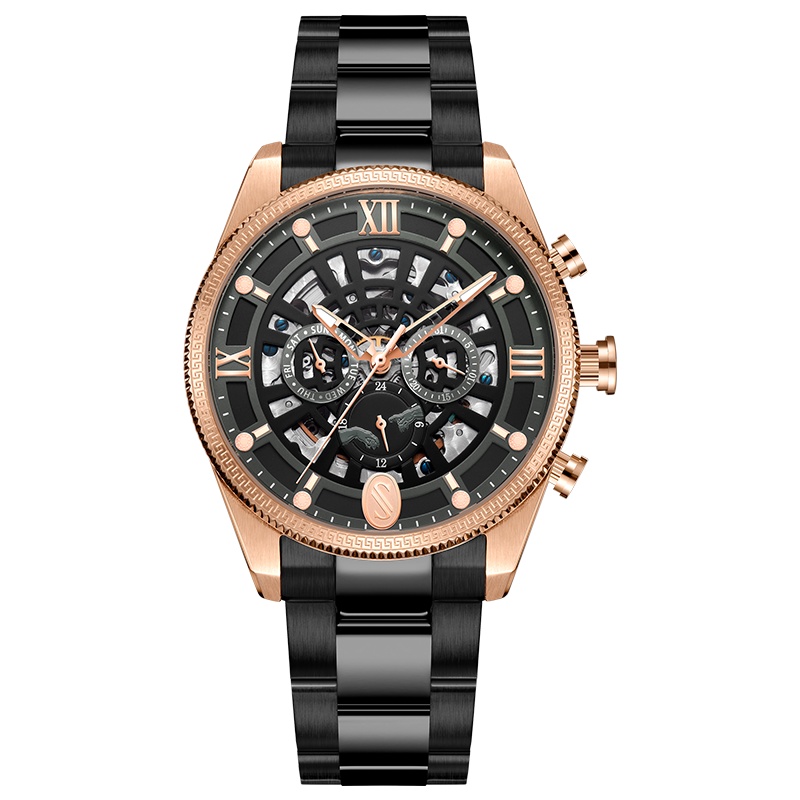 史尼嘉(SNIICA)意大利品牌潮流手表全自动机械表男士钢带镂空防水腕表欧美时尚男表米开朗基罗8028M