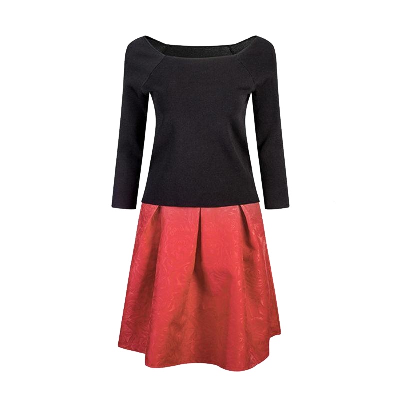 拉贝缇两件套新款打底方领七分袖针织时尚休闲提花面料公主裙60005089