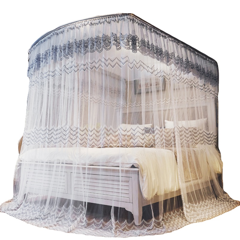 南极人(NanJiren)家纺 新款双层纱落地宫廷蚊帐三开门落地支架家用网红ins加厚加密公主纹蚊帐1.8m米1.5米床